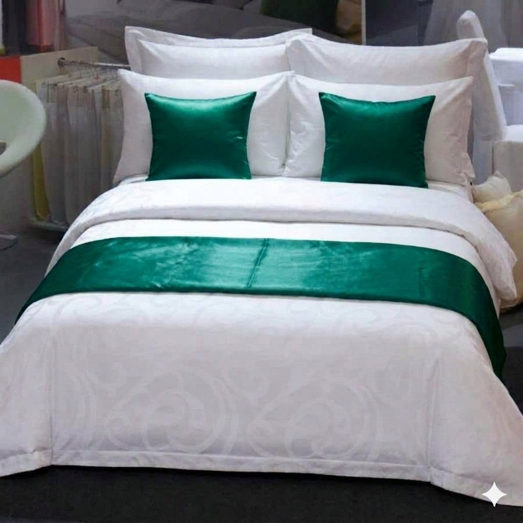 Lenjerie de pat  Matrimonial  Satin 100% Bumbac, Jaquard Alb