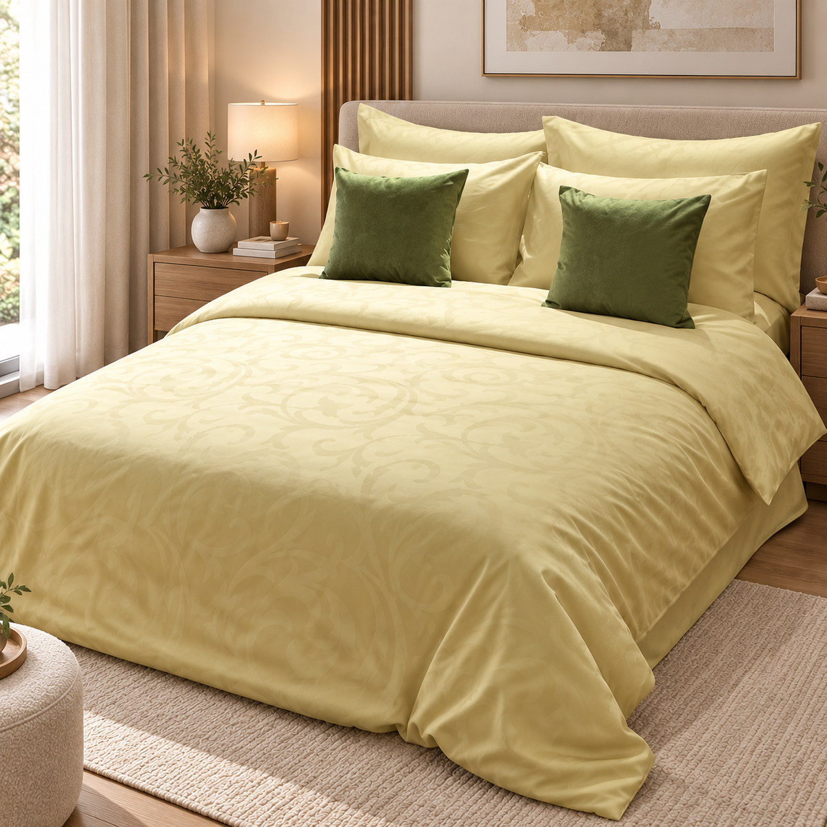 Lenjerie de pat  Matrimonial Satin 100% Bumbac, Jaquard Vanilla