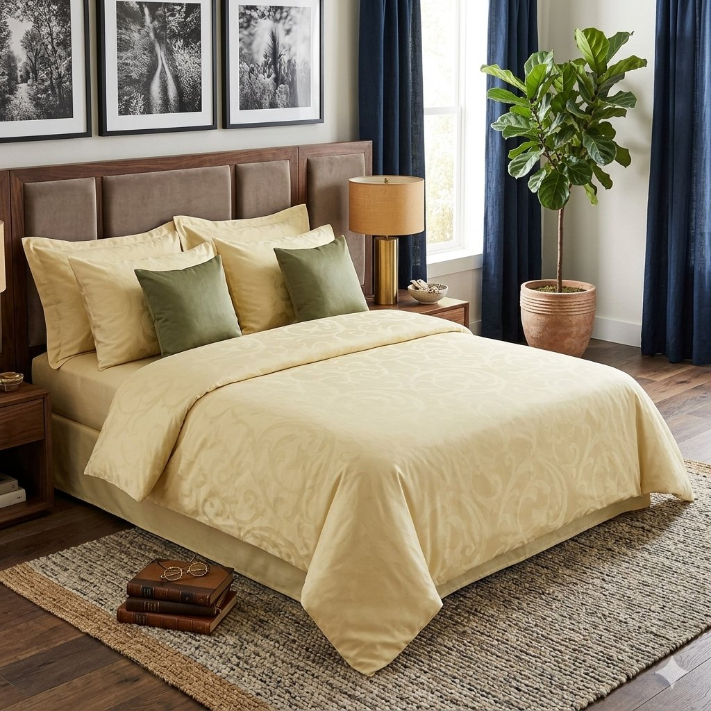 Lenjerie de pat Double Satin Jaquard 100% Bumbac, Vanilla